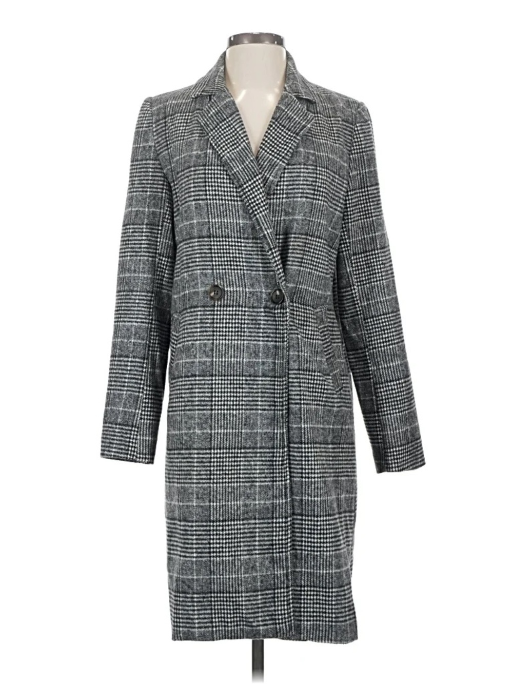 Lulu's Gray Plaid Long Trench Coat